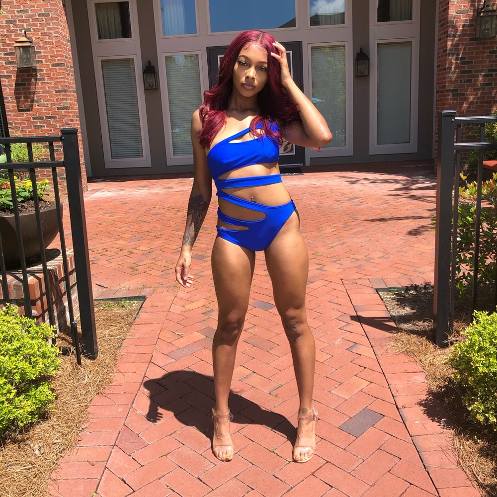 Blue Cut out Swimsuits